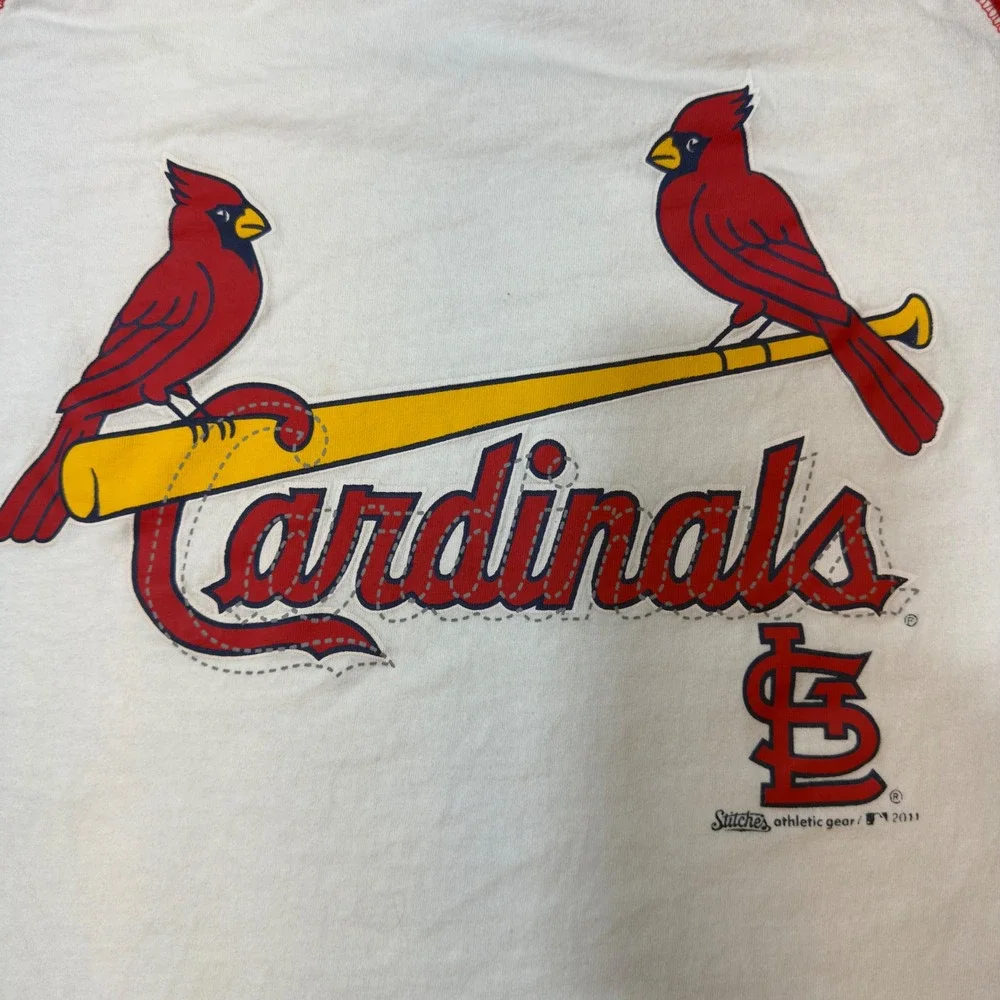 Stitches St. Louis Cardinals MLB Raglan Graphic T-Shirt Mens XL White Red 2011 - Picture 7 of 11